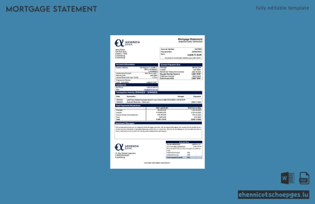 Beispiel eines Hypothekenauszugs der Advanzia Bank Luxemburg (Word- und PDF-Datei)